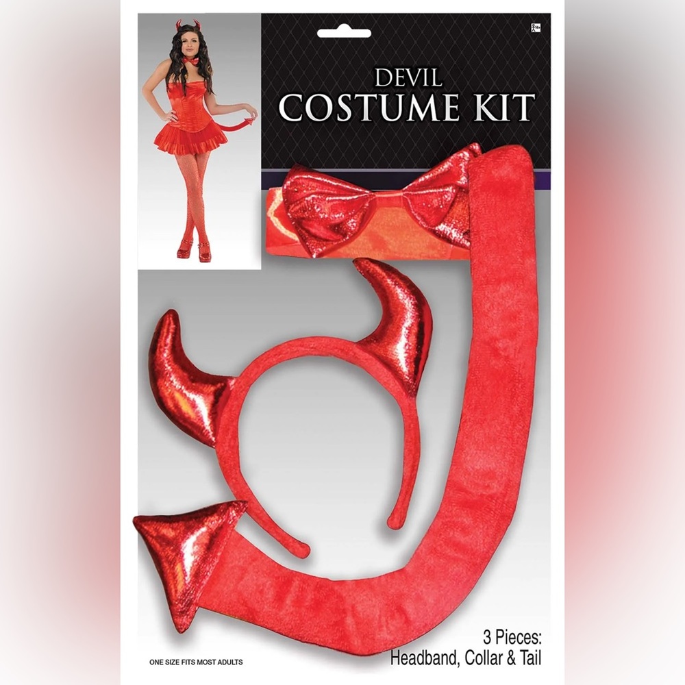 Red Devil Halloween Costume Kit, 3 pcs: Headband, Collar and Tail